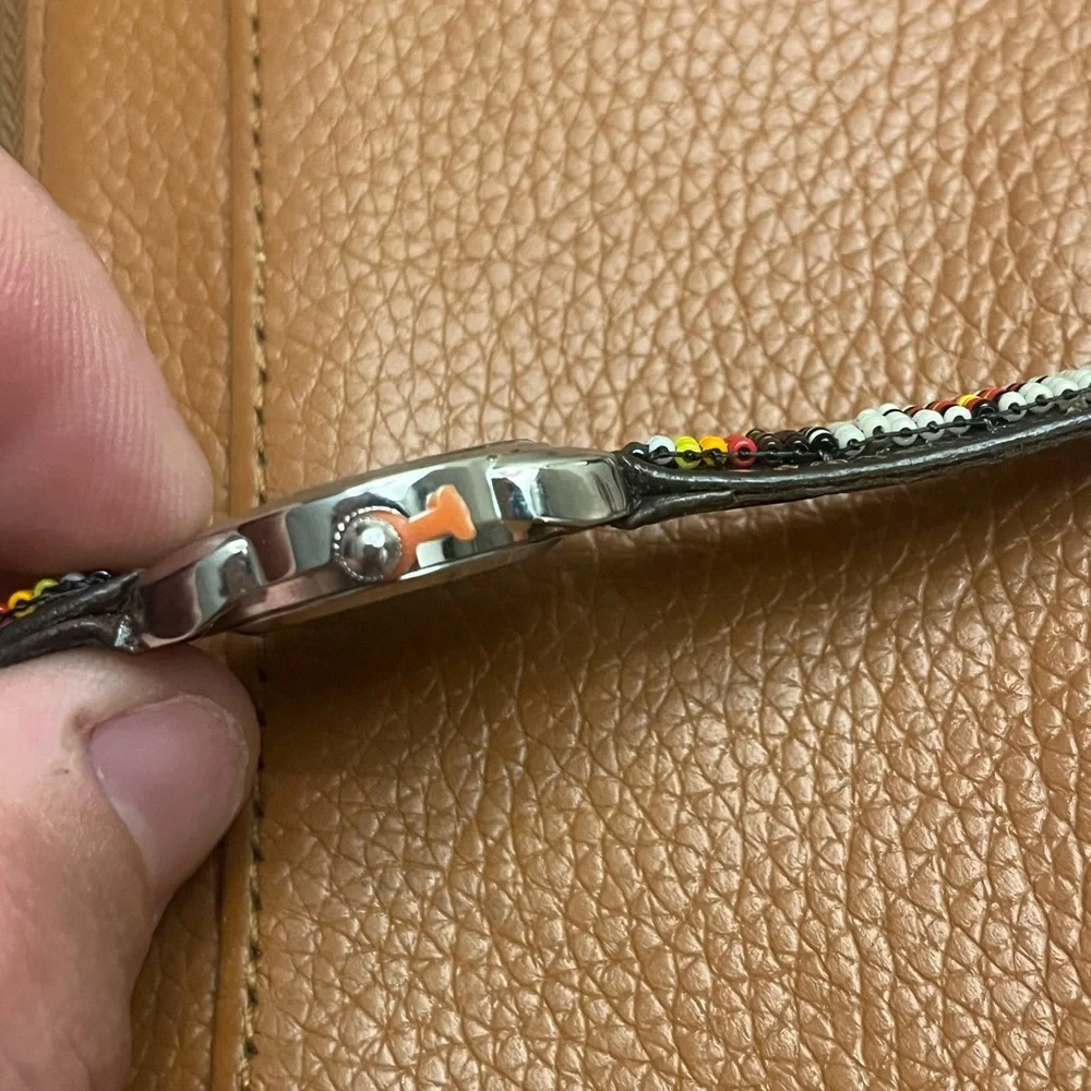 Original kokopelli Beaded Leather Watch with Brown Strap brand new